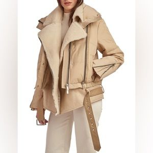 Nicole Benisti Hayden biker jacket coat shearling beige tan cream small s